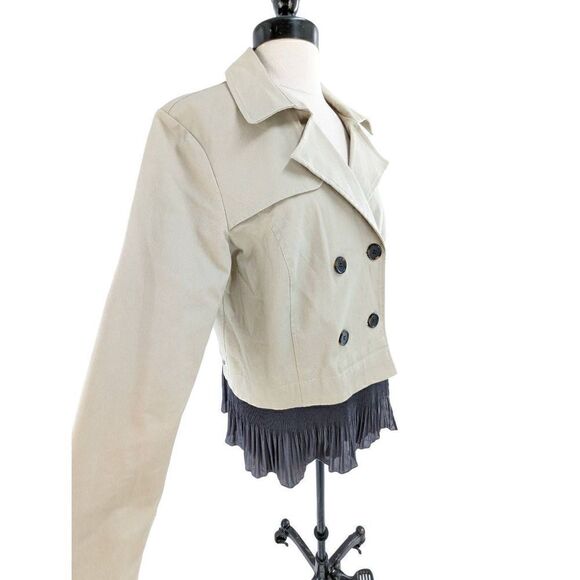 Trend Women Beige And Steel Blue Cotton Blend Short Trench Coat Size 40 - Picture 1 of 14